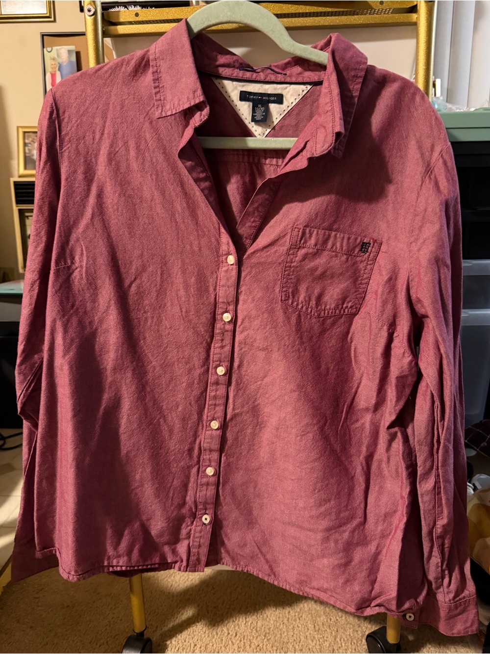Tommy Hilfiger Women’s Long-Sleeve Button-Down Shirt in Burgundy